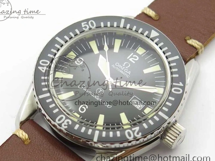 0408 Vintage Seamaster 300 Date T SS B12 Black Dial On Brown Leather Strap A2836 (Free Nylon Strap) WeatherProof 7911